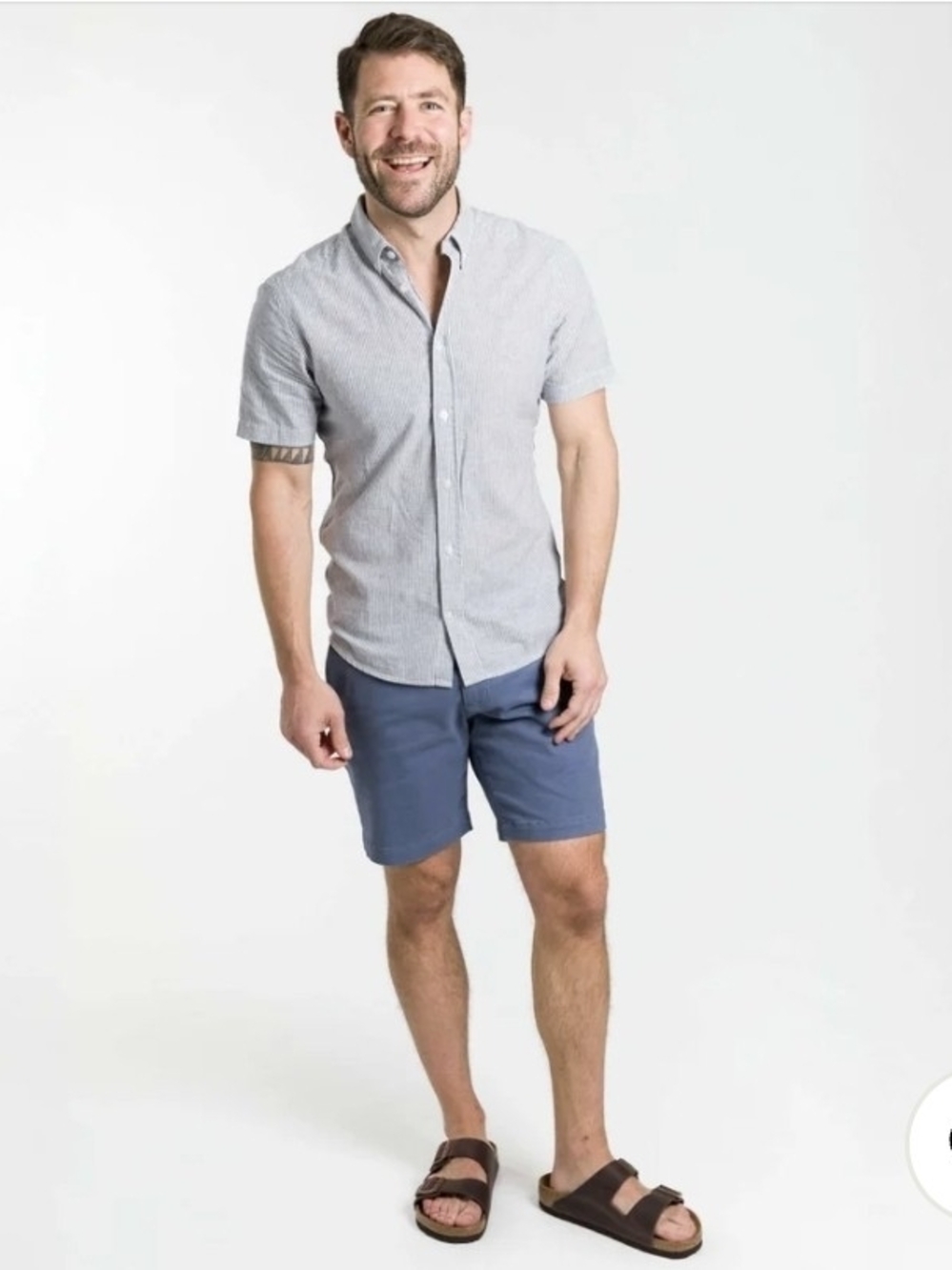 Ash & Erie Men's Short-Sleeve Button-Down Shirt - Light Blue Stripe Large